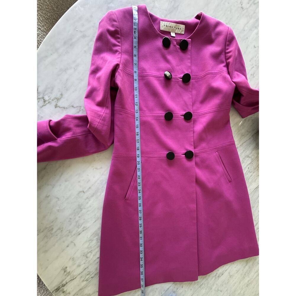 Trina Turk Fuchsia Trench Coat Size 12 Double Breasted Designer Statement - Picture 12 of 14